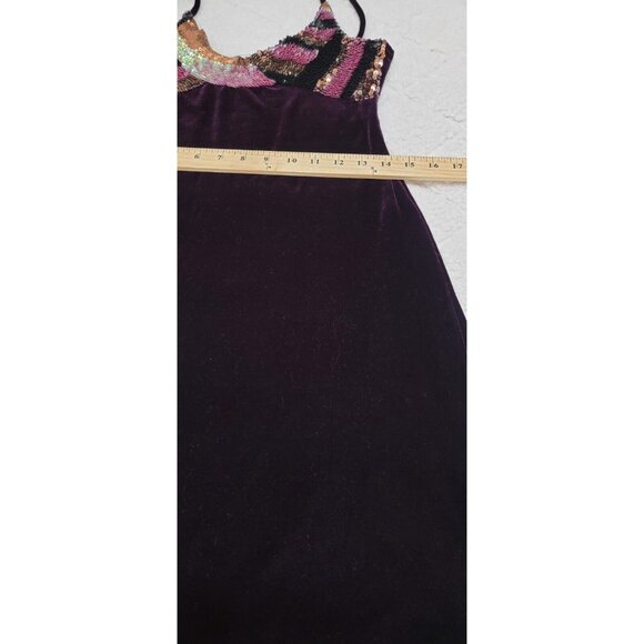 Vakko Womens Purple Velvet Sleeveless Dress Sequins V Neck Spaghetti Strap Small - Picture 8 of 11